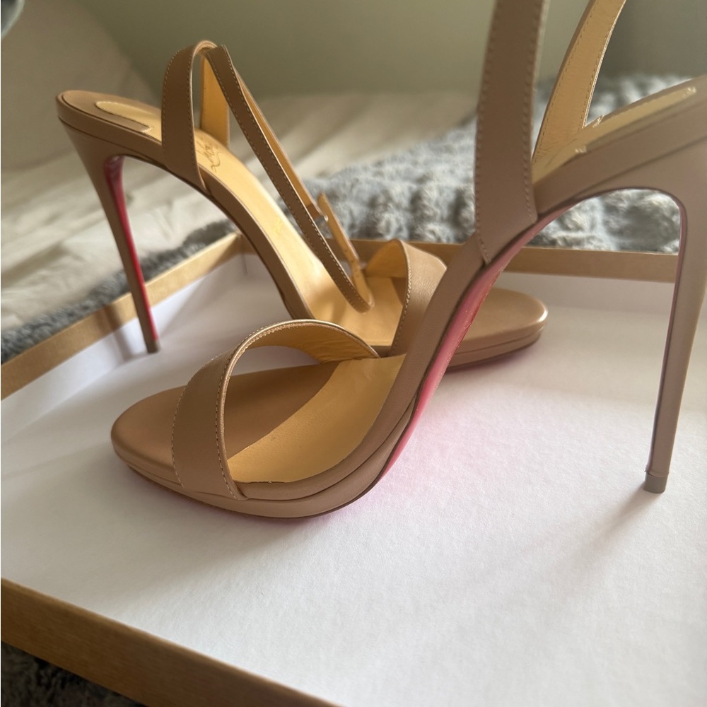 Christian Louboutin Beige Open-Toe Slingback Heels with Red Sole - Picture 3 of 5
